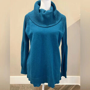 ✨Time and Tru Women's Cowl Neck Tunic Sweater LG 12/14 Teal knit